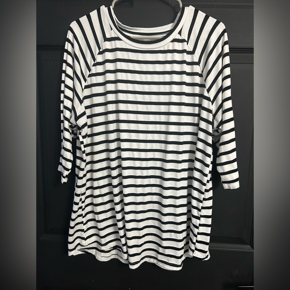 Tickled Teal Black and White Striped Tunic